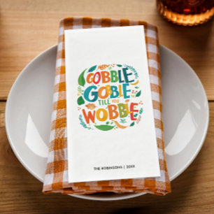 Fun Gobble Colourful Thanksgiving Autumn Typograph Napkin
