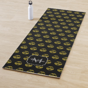 Fun gold black smileys polka dots pattern Monogram Yoga Mat