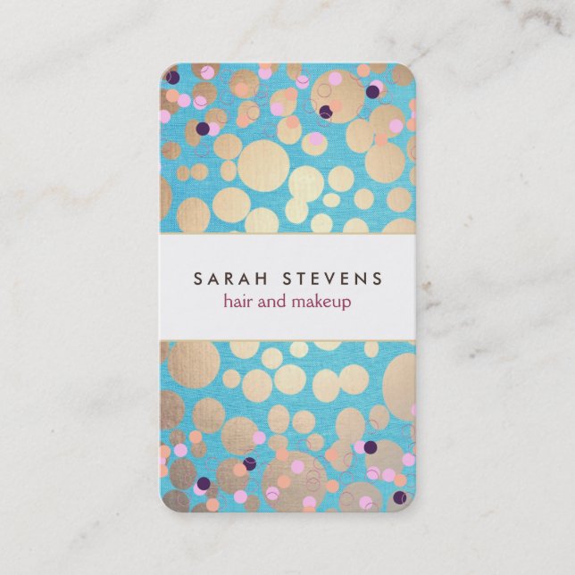 Fun Gold Circles & Colourful Confetti Pattern Business Card (Front)