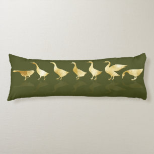 Fun Gold Foil Geese Dark Sage Green Body Cushion