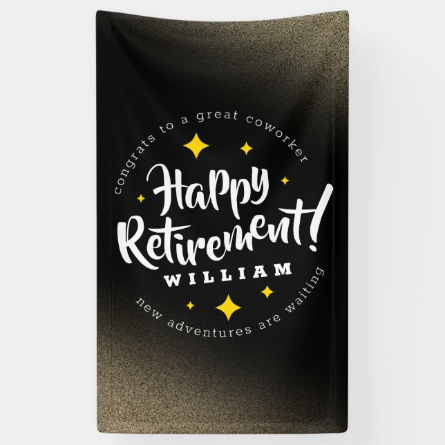 Fun Gold Glitter Stars Retirement New Adventures Banner (Vertical)