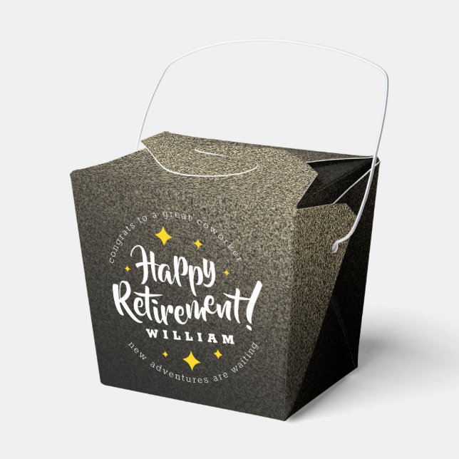 Fun Gold Glitter Stars Retirement New Adventures Favour Box (Front Side)