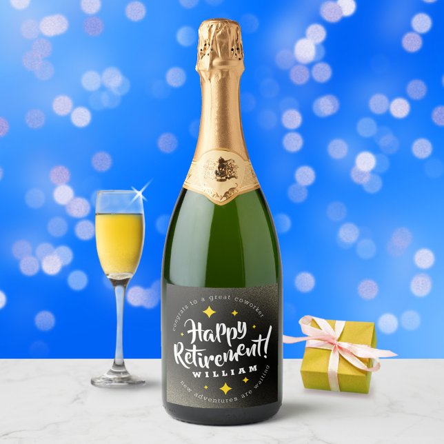 Fun Gold Glitter Stars Retirement New Adventures Sparkling Wine Label (Creator Uploaded)