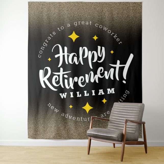 Fun Gold Glitter Stars Retirement New Adventures Tapestry (In Situ)