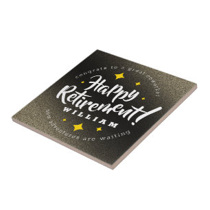 Fun Gold Glitter Stars Retirement New Adventures Tile