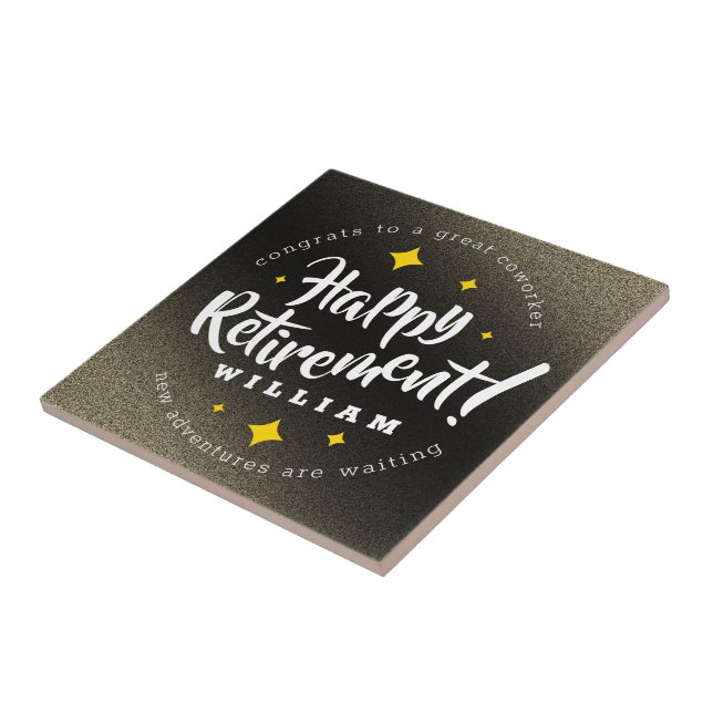 Fun Gold Glitter Stars Retirement New Adventures Tile (Side)