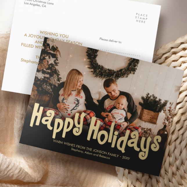 Fun Gold Happy Holidays Photo Modern Postcard (Creator Uploaded)