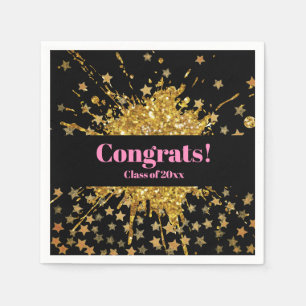 Fun gold pink sparkle glitter graffiti paint stars napkin