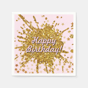 Fun gold pink sparkle glitter graffiti paint stars napkin