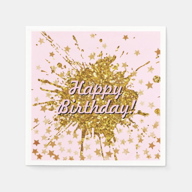 Fun gold pink sparkle glitter graffiti paint stars napkin (Front)