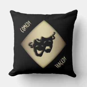 Fun Golden Comedy and Tragedy Theater Masks Cushion