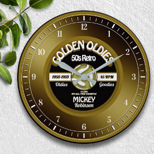 Fun Golden Oldies Vinyl 45 Record Personalised Large Clock