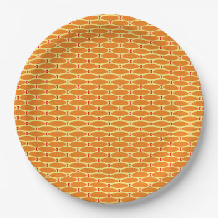 Fun Golden Orange Tiled Ovals Red Accents Pattern Paper Plate