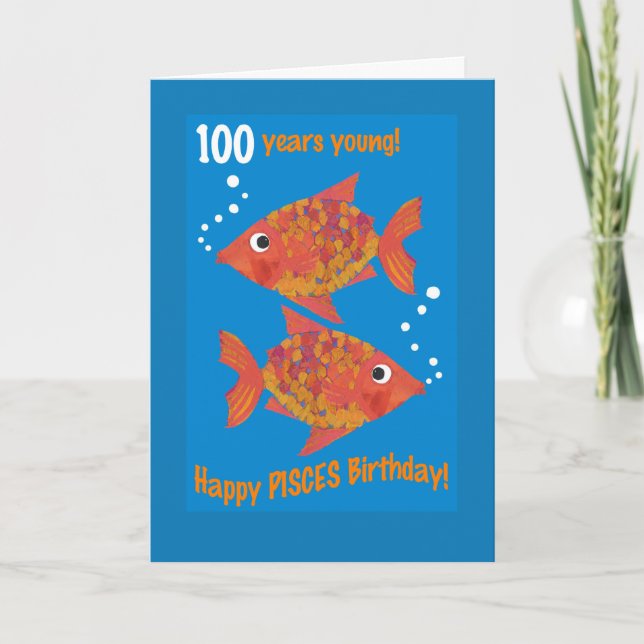 Fun Goldfishes Pisces 100th Birthday Card (Front)