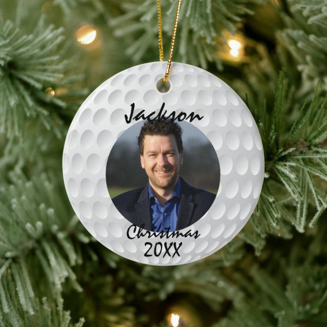 Fun Golf Ball Christmas Ceramic Ornament (Tree)