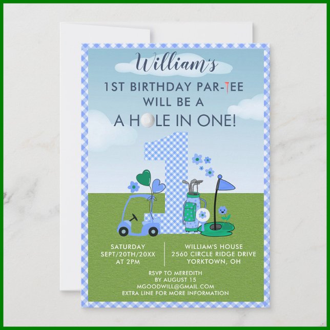 Fun Golf Blue 1st Birthday Par-Tee Invitation (Creator Uploaded)