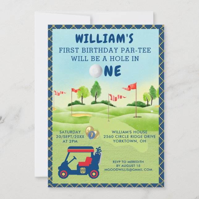 Fun Golf Boy 1st Birthday Par-Tee Invitation (Front)
