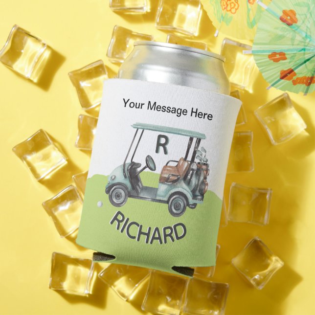 Fun Golf Cart Message Monogram Name Can Cooler (In Situ Summer)