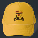 Fun Golf Guy Cart Monogram Name Trucker Hat<br><div class="desc">What a fun personalised gift for yourself or a friend or family member.   Any design questions,  just send a note through Chat or an email to charmdesignstudio@rcn.com and we'll be delighted to assist.</div>