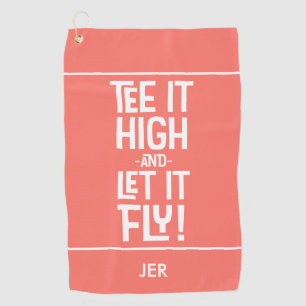 Fun Golfer Golf Tee Humour Funny Monogram Coral    Golf Towel