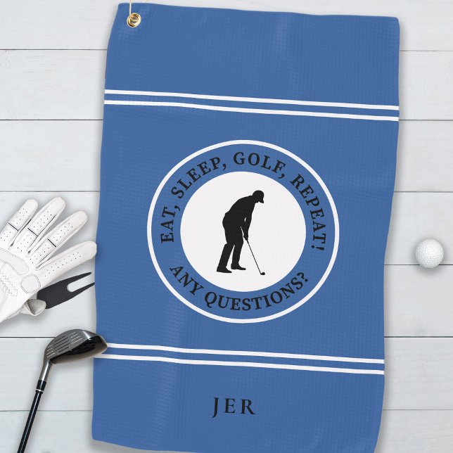 Fun Golfer Modern Monogram For Him Blue Funny Cute Golf Towel (Creator Uploaded)