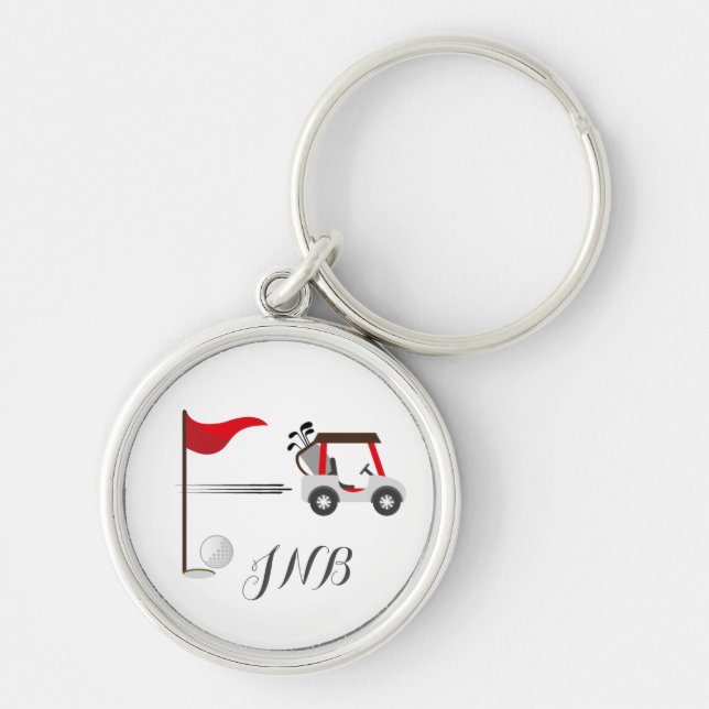 Fun Golfing Golf Cart Ball for Golfers Monogram Key Ring (Front)