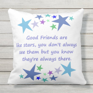 Fun Good Friends are Like Stars Quote in Blues Outdoor Cushion
