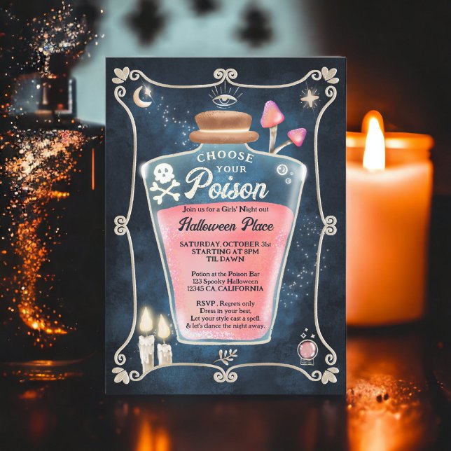 Fun Gothic pink Poison Halloween Girls night out Invitation (Fun Gothic pink Poison Halloween Girls night out Invitation)