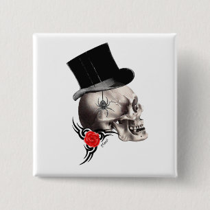 Fun Gothic skull tattoo style 15 Cm Square Badge