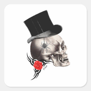 Fun Gothic skull  tattoo style Square Sticker