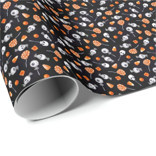 Fun Gothic Spooky Skull Eyeball Candy Halloween Wrapping Paper (Roll Corner)