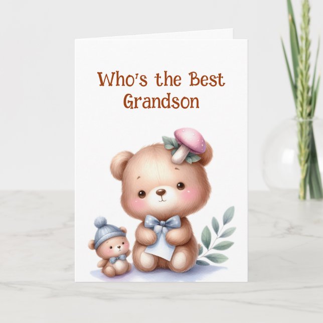 Fun Grandson Birthday Cute Teddy Bear Card (Front)