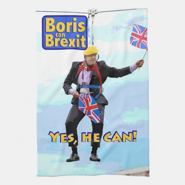 Fun graphic Boris Johnson Brexit from Europe image Tea Towel (Vertical)