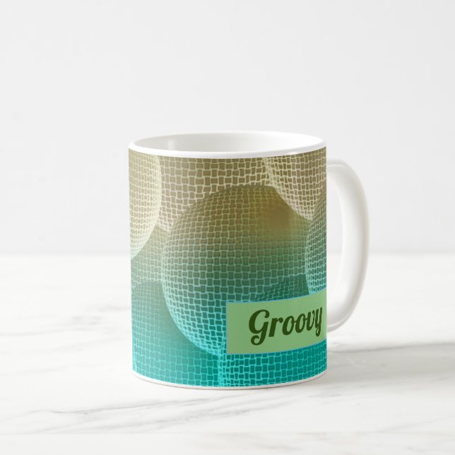 Fun Green and Yellow Disco Balls Pattern Coffee Mug (Front Right)