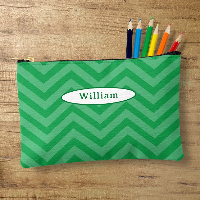 Fun Green Chevron Pattern Pencil Case Accessory Pouch (Creator Uploaded)