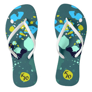 Fun Green Colourful Paint Splatter & Initials  Jandals