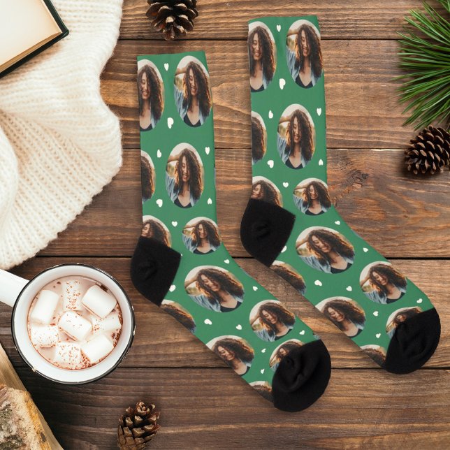 Fun Green Custom Girlfriend Photo Heart Socks (Creator Uploaded)