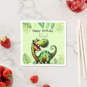 Fun green Dinosaur Childs Birthday Napkin