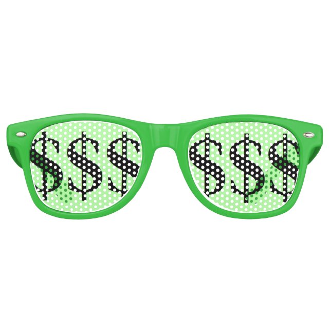 Fun Green Dollar Sign Party Retro Sunglasses (Front)