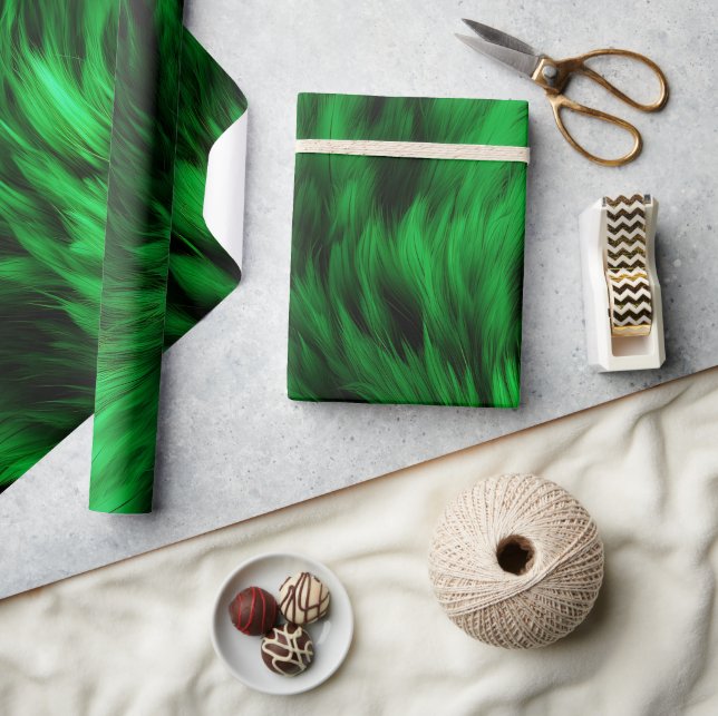Fun Green faux monster fur texture Wrapping Paper (Crafts)