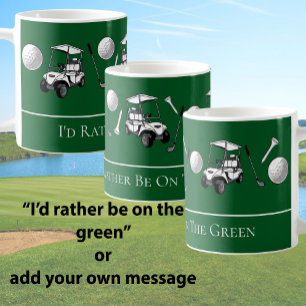 Fun Green Golf Balls and Cart With Custom Message Coffee Mug