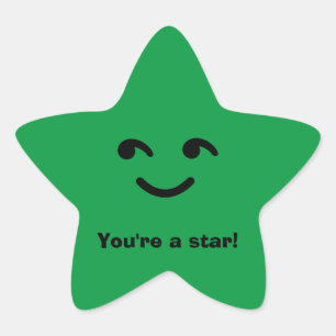 Fun Green Happy Smiling Face You're A Star School Sticker