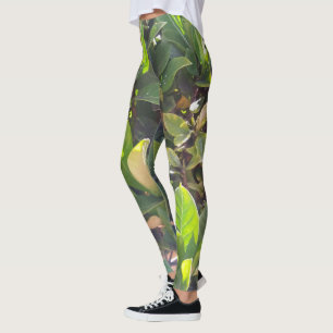 Fun Green Leaves Nature Print Leggings