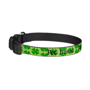 Fun green lucky clover pattern custom dog name pet collar