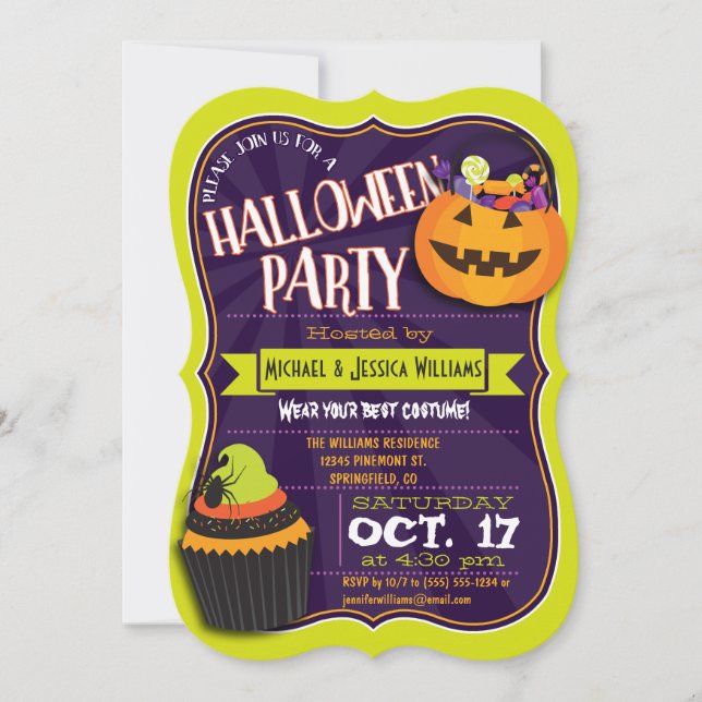Fun Green & Purple Halloween Costume Party Invitation (Front)