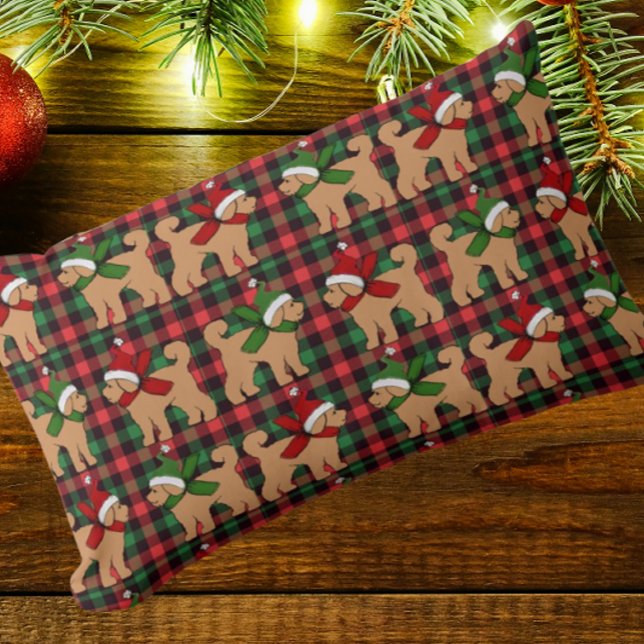 Fun Green Red Plaid Cute Tan Puppy  Lumbar Cushion (Creator Uploaded)