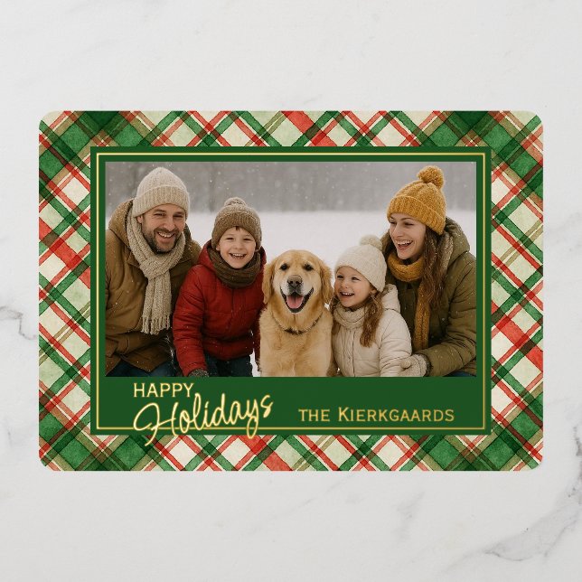 Fun Green Red Plaid Watercolor Pattern And Gold (Front)