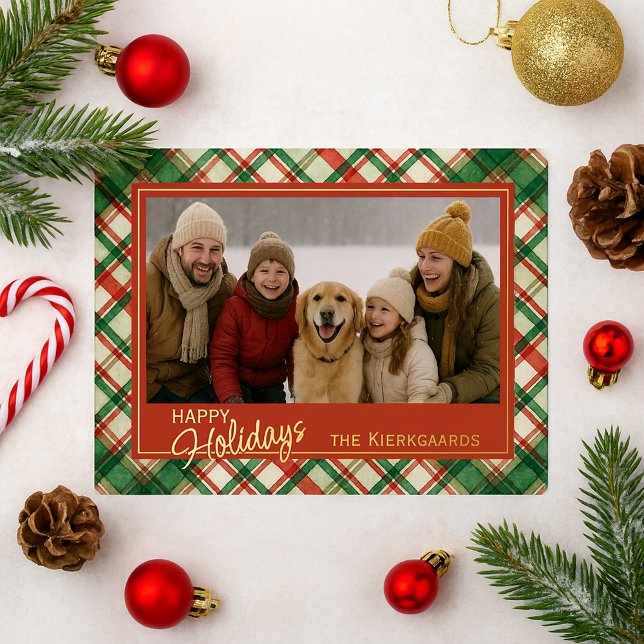 Fun Green Red Plaid Watercolor Pattern And Gold (Creator Uploaded)