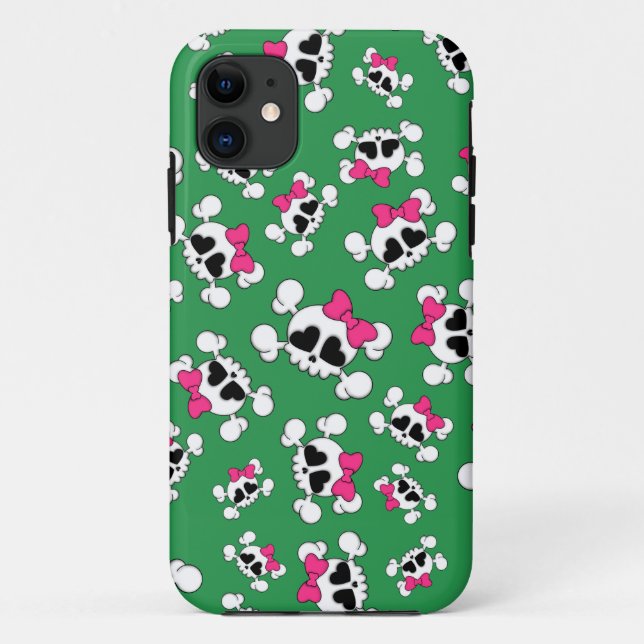 Fun green skulls and bows pattern Case-Mate iPhone case (Back)