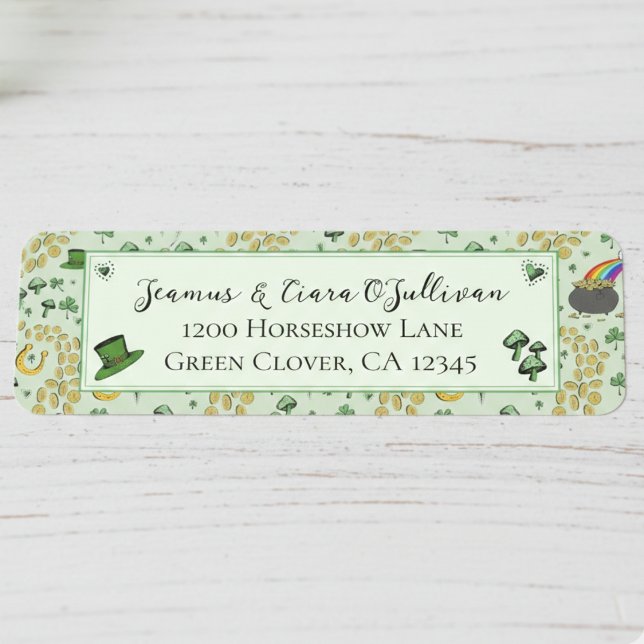 Fun Green St Patricks Day Irish Blessings (Irish Return Address Labels for St Patricks Day. Green Shamrock Four Leaf Clover, Good Luck Pattern)